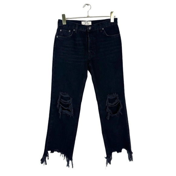 Free People We The Free Black Distressed Mid Rise Maggie Straight Jean Size 25 - Picture 3 of 7